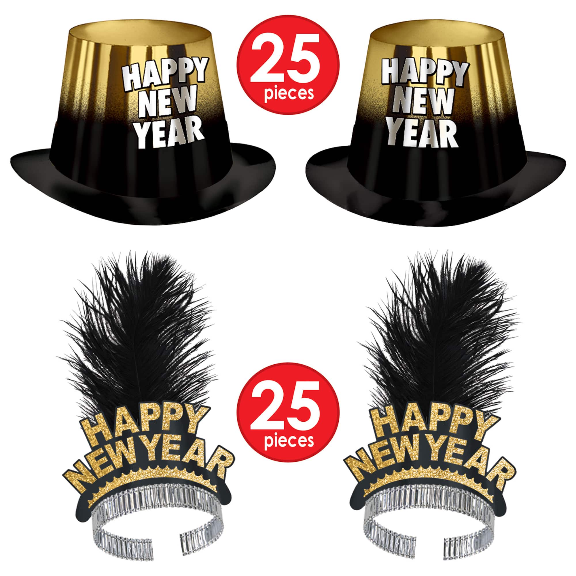 Beistle Black & Gold New Year Entertainer Party Favor Kit for 50